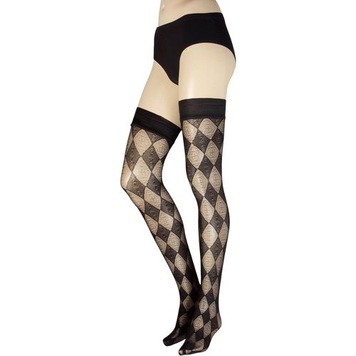 Women's 1 Pair Marjoram Diamond Patterned Hold Ups Small / Medium - Trasparenze - Modalova