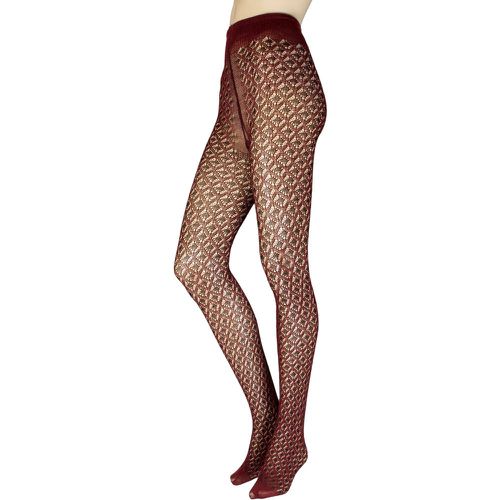 Women's 1 Pair Oak Tree Diamond Net Tights Burgundy Medium - Trasparenze - Modalova