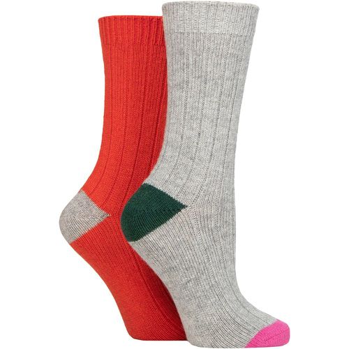 Ladies 2 Pair Cashmere and Merino Wool Blend Socks Grey / Red 4-8 - Caroline Gardner - Modalova