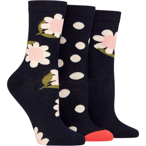 Ladies 3 Pair Patterned Cotton Socks Navy Flowers 4-8 Ladies - Caroline Gardner - Modalova