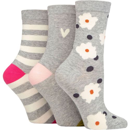 Ladies 3 Pair Patterned Cotton Socks Flower and Spot Light 4-8 Ladies - Caroline Gardner - Modalova