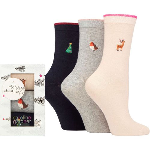 Ladies 3 Pair Christmas Gift Boxed Embroidered Socks 4-8 Ladies - Caroline Gardner - Modalova