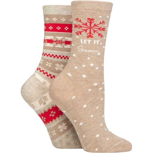 Women's 2 Pair Let it Snow & Fairisle Christmas Cotton Socks Beige One Size - Charnos - Modalova