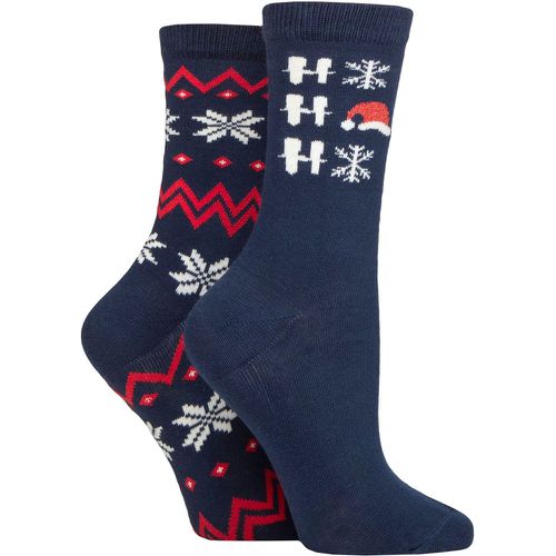 Ladies 2 Pair Charnos Ho Ho Ho & Fairisle Christmas Cotton Socks Navy One Size - SockShop - Modalova