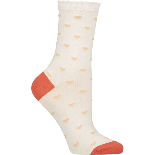 Ladies 1 Pair Mercerised Cotton Heart Scallop Top Socks Coral Mix One Size - Charnos - Modalova