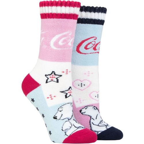 Ladies 2 Pair Love Polar Bear Slipper Socks Multi 4-8 - Coca Cola - Modalova