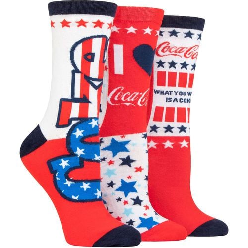 Ladies 3 Pair Stars and Stripes Cotton Socks Multi 4-8 - Coca Cola - Modalova