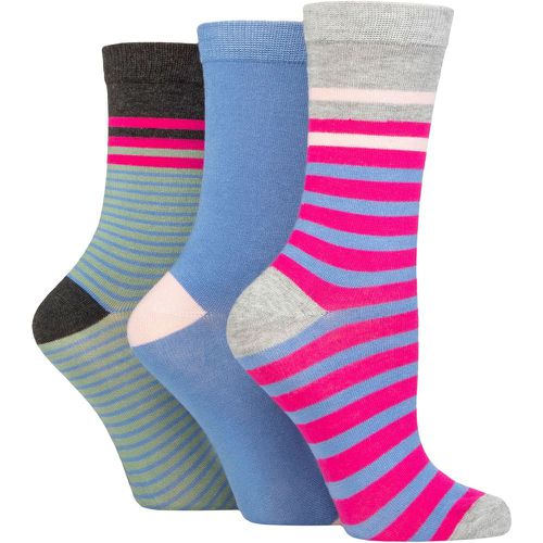 Women's 3 Pair Patterned Bamboo Socks Stripe Light 4-8 Ladies - Glenmuir - Modalova