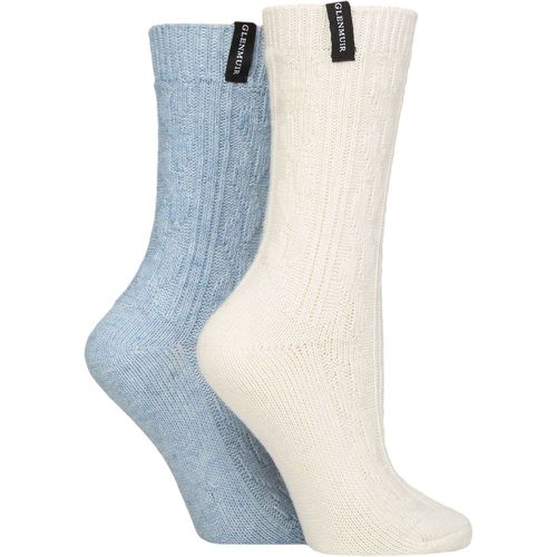 Ladies 2 Pair Classic Fashion Boot Socks Cable Knit Stone / Blue 4-8 - Glenmuir - Modalova