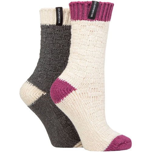 Ladies 2 Pair Classic Fashion Boot Socks Square Charcoal / Beige UK 4-8 - Glenmuir - Modalova
