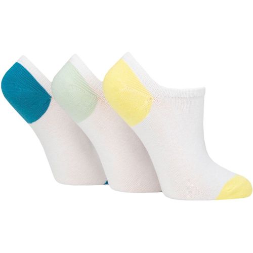 Women's 3 Pair Plain and Patterned Cotton Trainer Socks Blue / Mint / Yellow Heel & Toe 4-8 Ladies - Pringle - Modalova