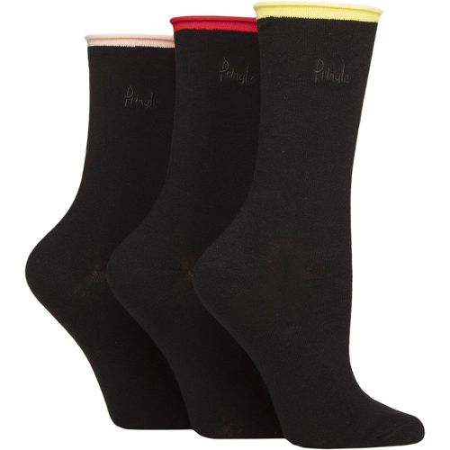 Women's 3 Pair Pringle Rebecca Contrast Roll Top Socks Yellow / Red / Light Pink 4-8 - SockShop - Modalova