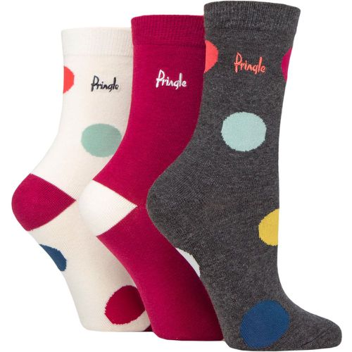 Ladies 3 Pair Patterned Cotton Socks Charcoal Large Polka Dots 4-8 Ladies - Pringle - Modalova
