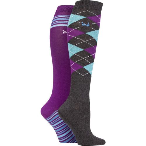 Ladies 2 Pair Country and Equestrian Cotton Knee High Socks Argyle / Stripe Purple 4-8 Ladies - Pringle - Modalova