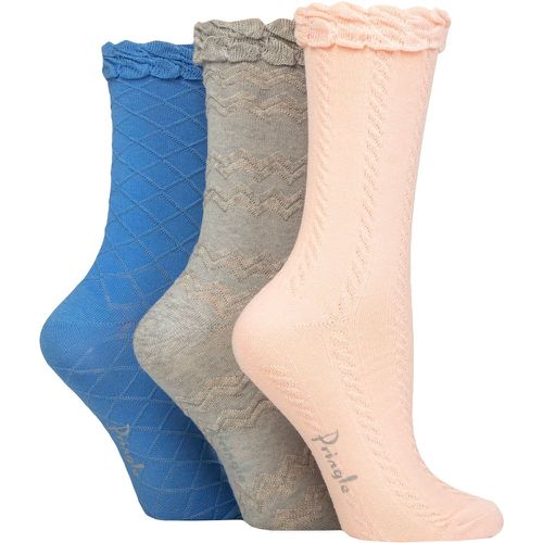 Ladies 3 Pair Pringle Cotton Textured Knit Socks Pink / Grey / Blue 4-8 - SockShop - Modalova