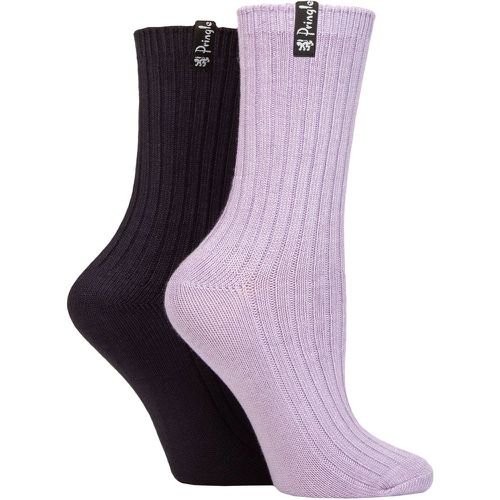 Ladies 2 Pair Bamboo Ribbed Light Boot Socks Purple / Navy UK 4-8 - Pringle - Modalova