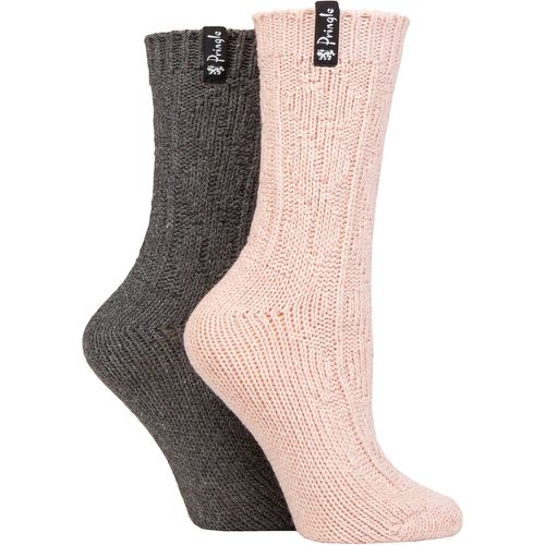 Ladies 2 Pair Classic Fashion Boot Socks Cable Light Pink / Charcoal UK 4-8 - Pringle - Modalova
