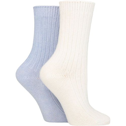 Women's 2 Pair Cashmere Blend Luxury Socks Rib Snow / Light Blue 4-8 Ladies - Pringle - Modalova