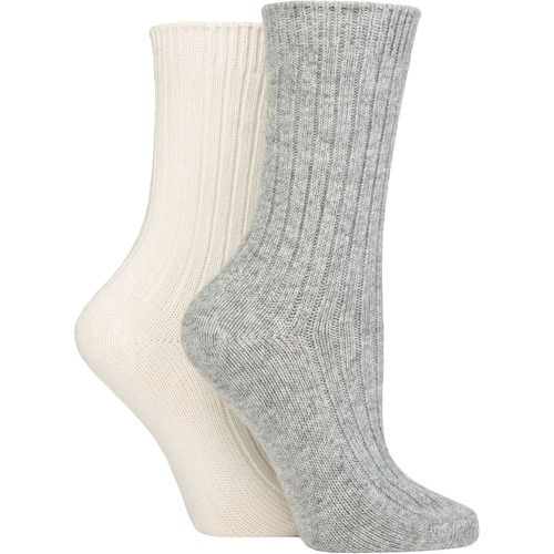Ladies 2 Pair Cashmere Blend Luxury Socks Rib Light Grey / Snow 4-8 Ladies - Pringle - Modalova