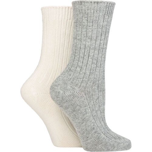 Women's 2 Pair Cashmere Blend Luxury Socks Rib Light Grey / Snow 4-8 Ladies - Pringle - Modalova