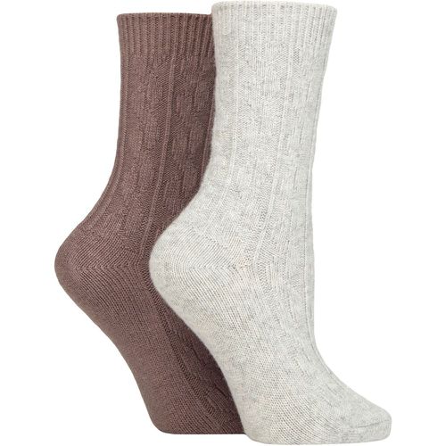 Ladies 2 Pack Cashmere and Merino Wool Blend Luxury Socks Cable Knit Light Taupe / Grey 4-8 - Pringle - Modalova