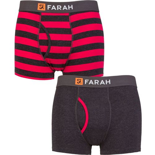 Mens 2 Pack Plain and Striped Cotton Classic Keyhole Trunks Broad StripeÂ Charcoal / Red M - Farah - Modalova