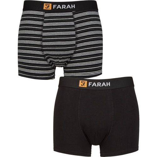 Mens 2 Pack Farah Plain and Striped Cotton Classic Fitted Trunks Fine Stripe / Charcoal M - SockShop - Modalova