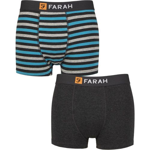 Mens 2 Pack Farah Plain and Striped Cotton Classic Fitted Trunks Stripe Charcoal / Turquoise XL - SockShop - Modalova