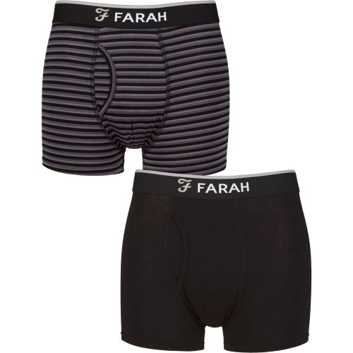Mens 2 Pair Farah Plain and Stripe Bamboo Keyhole Trunks Stripe / Charcoal XXL - SockShop - Modalova