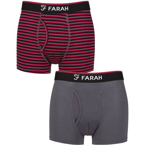Mens 2 Pair Farah Plain and Stripe Bamboo Keyhole Trunks Stripe Charcoal / Berry XXL - SockShop - Modalova
