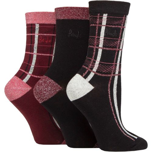 Ladies 3 Pair Tartan Cotton Lurex Socks with Gift Tag 4-8 Ladies - Pringle - Modalova