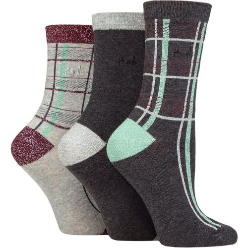 Ladies 3 Pair Tartan Cotton Lurex Socks with Gift Tag Charcoal 4-8 Ladies - Pringle - Modalova