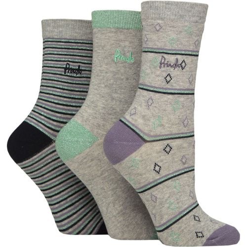 Women's 3 Pair Pringle Christmas Patterned Cotton Socks with Gift Tag Diamond / Stripe 4-8 Women's - SockShop - Modalova