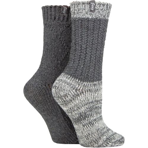 Women's 2 Pair Wool Blend Cable Knit Boot Socks Charcoal / Cream 4-8 Ladies - Jeep - Modalova