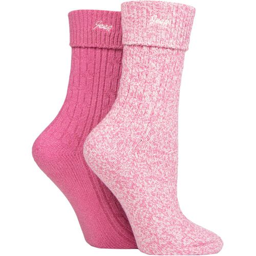 Women's 2 Pair Super Soft Turn Over Top Polyester Boot Socks Cerise / Cream 4-8 Ladies - Jeep - Modalova