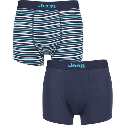 Mens 2 Pack Plain and Fine Striped Fitted Bamboo Trunks Navy / Turquoise Small - Jeep - Modalova