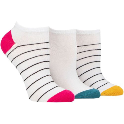 Women's 3 Pair Wildfeet Plain, Patterned and Contrast Heel Bamboo Trainer Socks Multi Stripe 4-8 Ladies - Wild Feet - Modalova