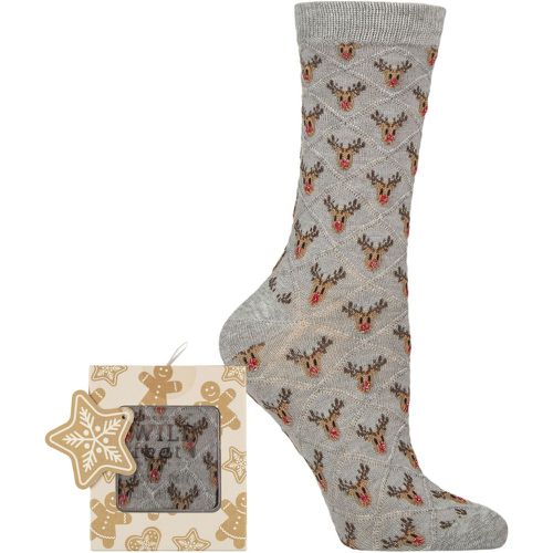 Women's 1 Pair Wildfeet Bamboo Christmas Gift Boxed Socks Light Rudolph 4-8 - SockShop - Modalova