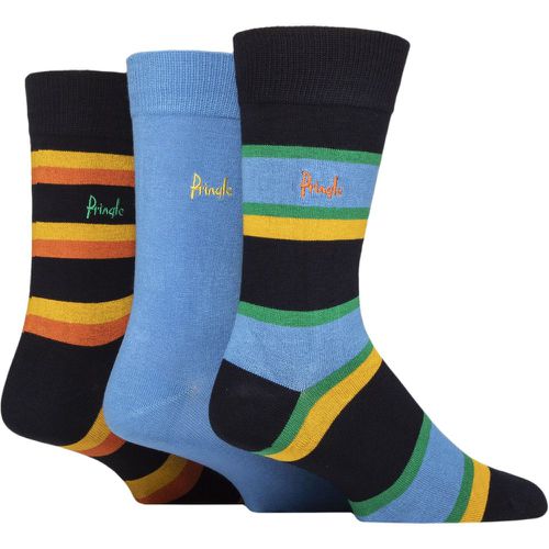 Mens 3 Pair Patterned Bamboo Socks Mix Stripes Navy 7-11 - Pringle - Modalova