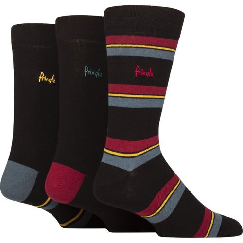 Mens 3 Pair Cotton and Recycled Polyester Patterned Socks Mix Stripes Black 7-11 - Pringle - Modalova