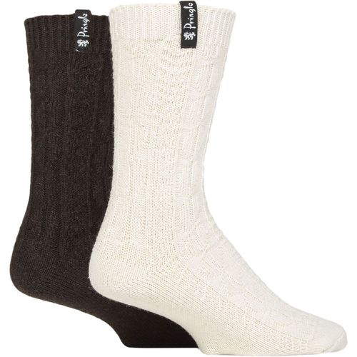 Mens 2 Pair Recycled Wool Boot Socks Snow / Brown 7-11 - Pringle - Modalova