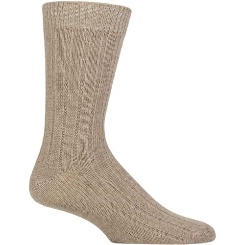 Mens 1 Pair Cashmere and Merino Wool Blend Luxury Socks Rib Beige 7-11 - Pringle - Modalova