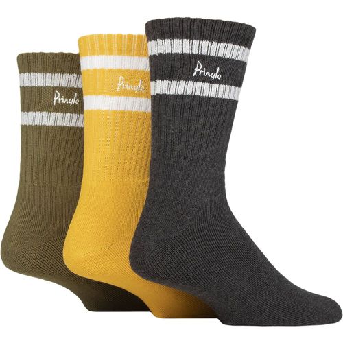 Mens 3 Pair Cotton Cushion Sports Socks Charcoal / Yellow / Green 7-11 - Pringle - Modalova