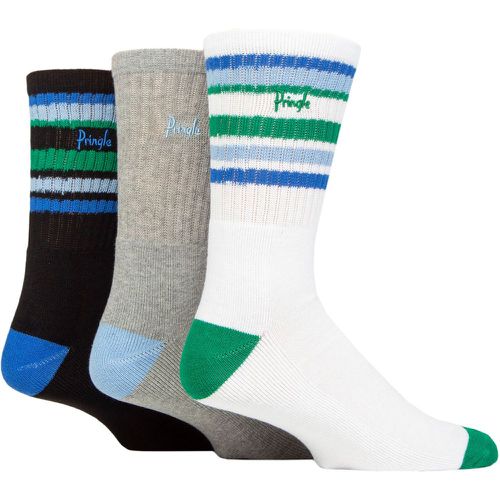 Mens 3 Pair Plain and Patterned Cotton Half-Cushioned Sports Socks Assorted Stripe UK 7-11 - Pringle - Modalova