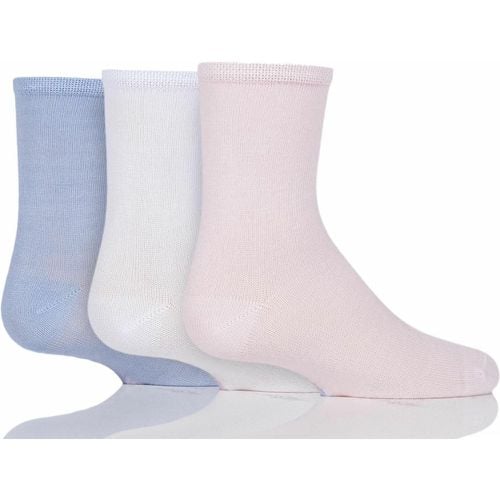 Babies and Kids 3 Pair Plain and Stripe Bamboo Socks with Smooth Toe Seams Pink/White/Blue Plain A 0-2.5 Baby - SockShop - Modalova