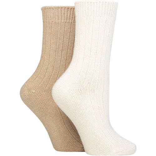 Ladies 2 Pair SOCKSHOP Wildfeet Cashmere Socks Snow / Beige 4-8 Ladies - Wild Feet - Modalova