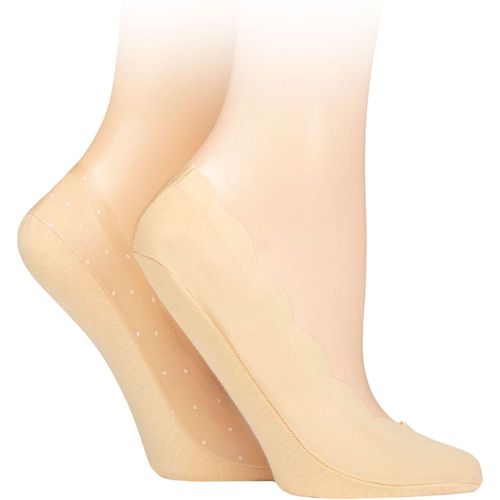 Ladies 2 Pair Plain & Spot Scallop Shoe Liners Nude 4-8 - SockShop - Modalova