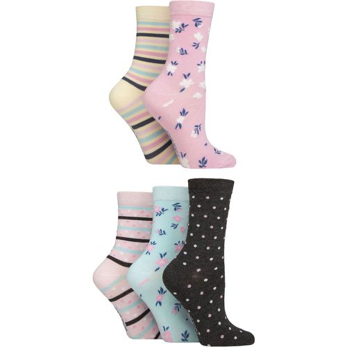 Women's 5 Pair Plain, Patterned and Striped Bamboo Socks Floral 4-8 - SockShop - Modalova