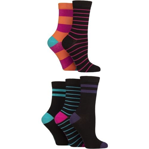 Ladies 5 Pair Plain, Patterned and Striped Bamboo Socks Stripe Bright 4-8 - SockShop - Modalova