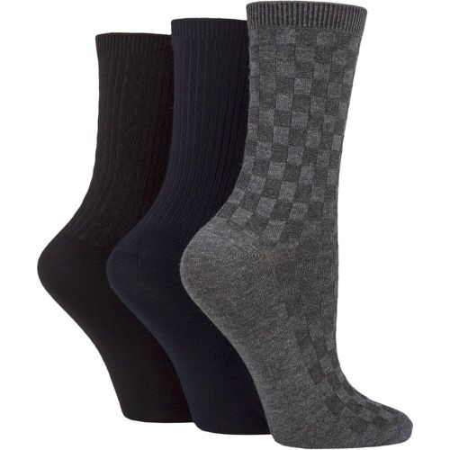 Women's 3 Pair Patterned Plain and Striped Bamboo Socks Black / Navy / Textured 4-8 Ladies - SockShop - Modalova